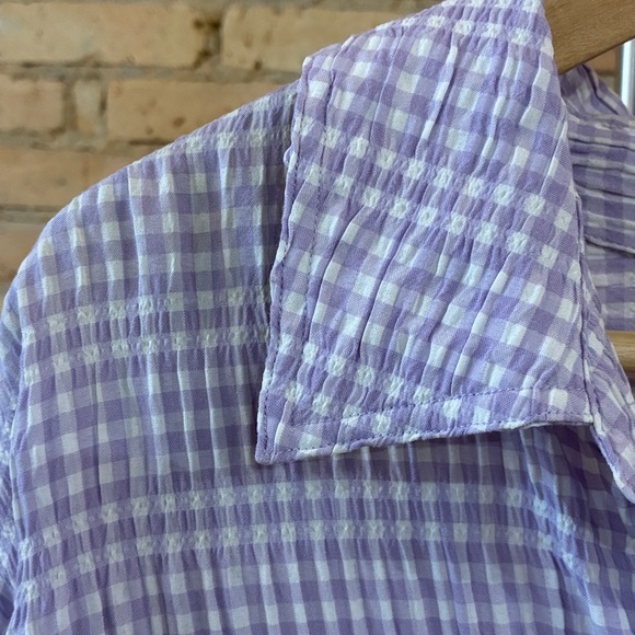 Free People Lavender Checkered Seersucker Oversized Button Down Shirt, Medium - Picture 5 of 8